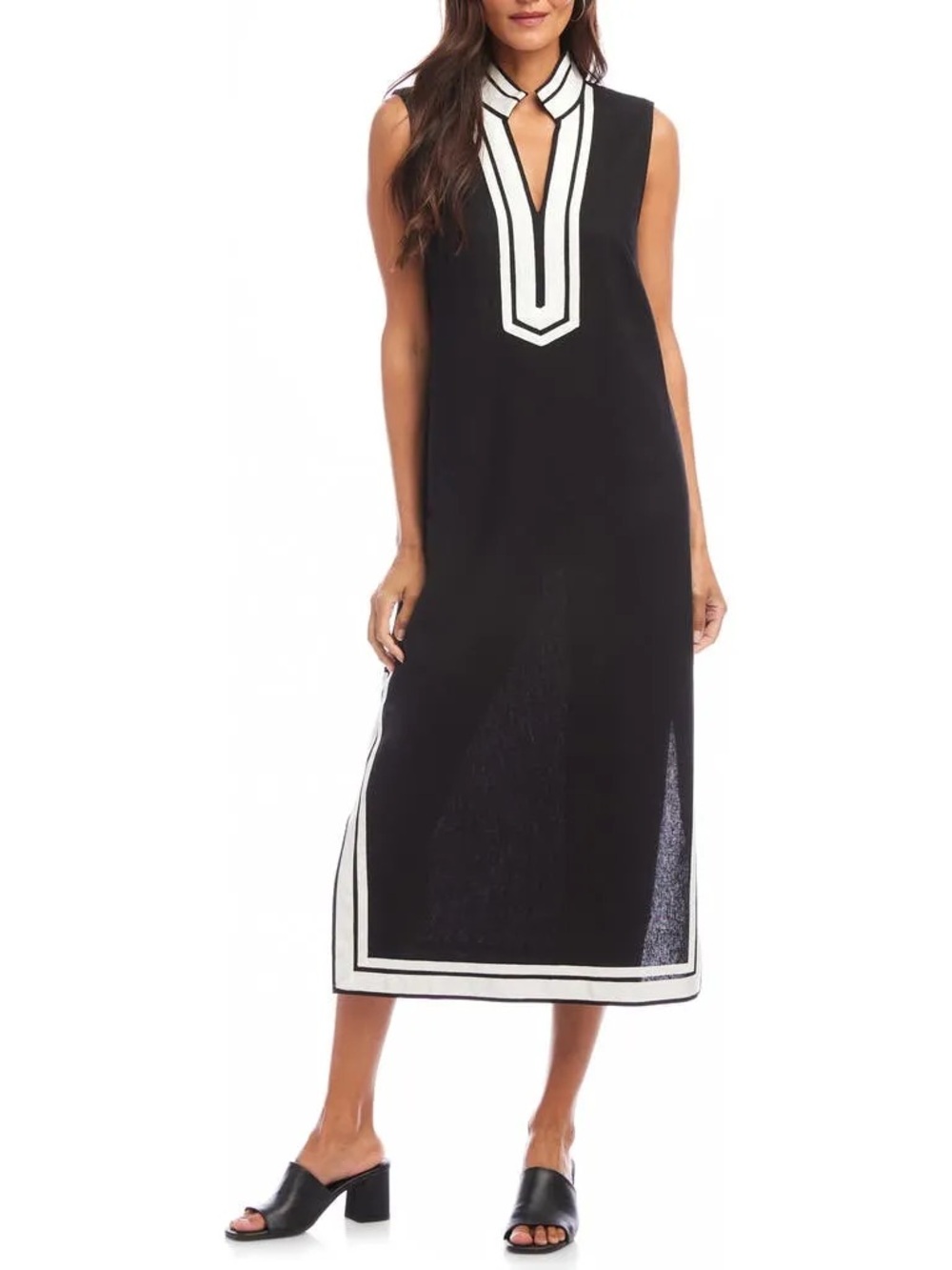 Karen Kane Black Sleeveless Maxi Cover-Up with White Trim